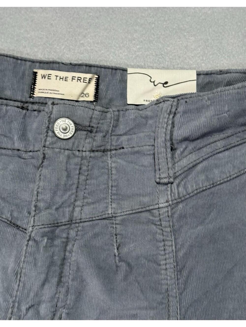 We The Free Women's Wide-Leg Corduroy Pants Light Grey High Rise Pockets -26 - Picture 2 of 9